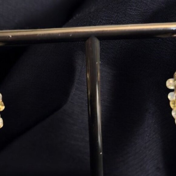 Goldtone with White and Gold Dangling Gemstone Hoop Earring - Picture 2 of 4